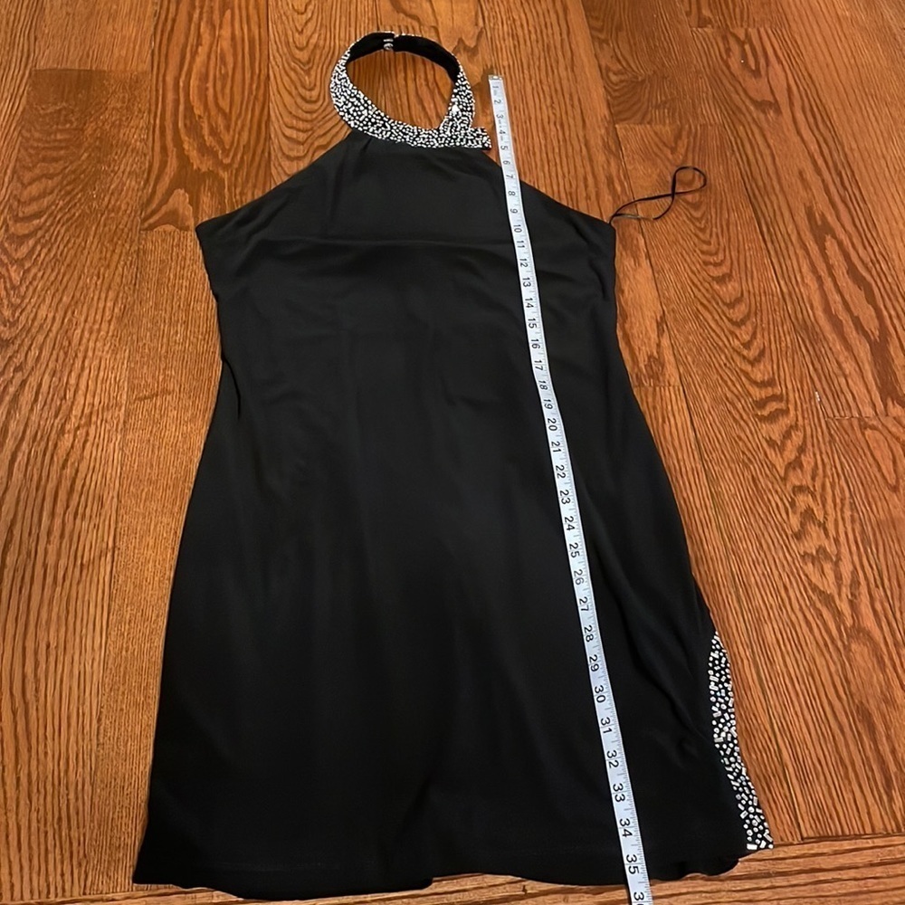 1. STATE cocktail black mini dress rhinestones halter neck/slit zipped open back - Picture 13 of 16